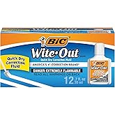 BIC Wite-Out Quick Dry Correction Fluid (pack of 12) | Quick Drying Formula for Fast Corrections, 12-Count Pack, Foam Brush for Precise Application, Reduced Dry Time