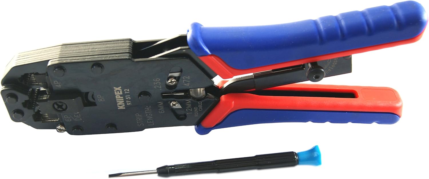 KNIPEX Crimping Pliers for Western Plugs in Blister with Multi-Component Handles 200 mm, 97 51 12 SB, Black, 11.68 mm