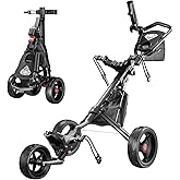 Alllion Golf Push Cart 3 Wheel, Golf Cart Foldable, Multiple Functions Golf Bag Cart for All Ages with Adjustable Handle - Lightweight & Easy Fold Design for Easy Transportation - 12lbs