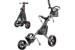 Alllion Golf Push Cart 3 Wheel, Golf Cart Foldable, Multiple Functions Golf Bag Cart for All Ages with Adjustable Handle - Lightweight & Easy Fold Design for Easy Transportation - 12lbs
