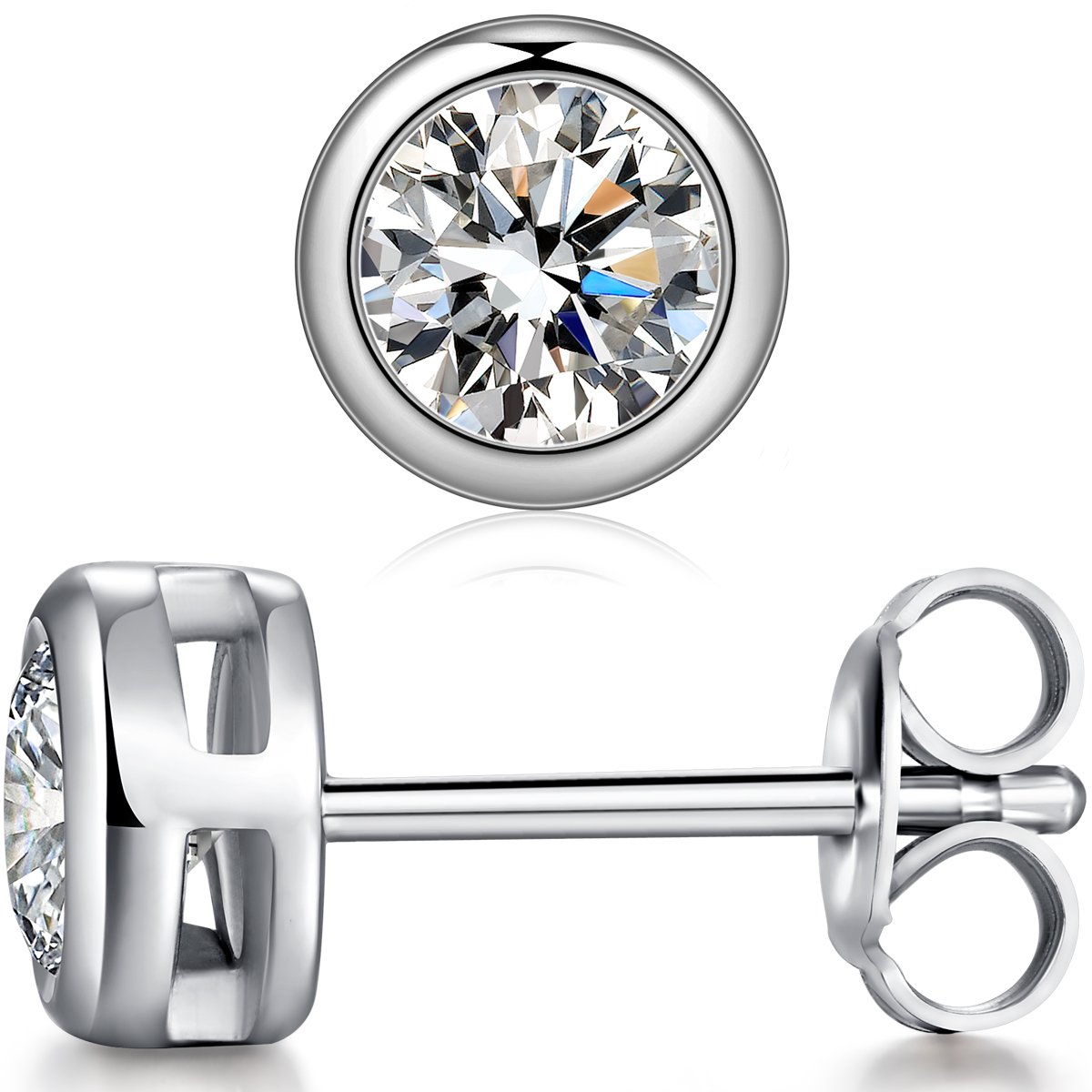 Men Earrings Stud Diamond Studs WWhite Gold Cubic Zirconia Earrings Sterling Silver Cubic Zirconia Studs CZ Stud Earrings Sterling Silver Diamond Earrings Fake Diamond Silver Earrings CZ Earrings