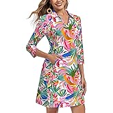 Soneven Women's 3/4 Sleeve Dress with Pockets UPF 50+ Sun Dress Breathable Quick Dry Beach Cover Ups