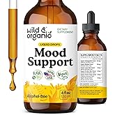 Wild & Organic Mood Support Supplement - Natural Liquid Drops for Positive Energy - Calm Mind Supplement for Women and Men - Non-Alcohol Ashwagandha & Rhodiola Rosea Root Tincture for Good Mood - 4 oz