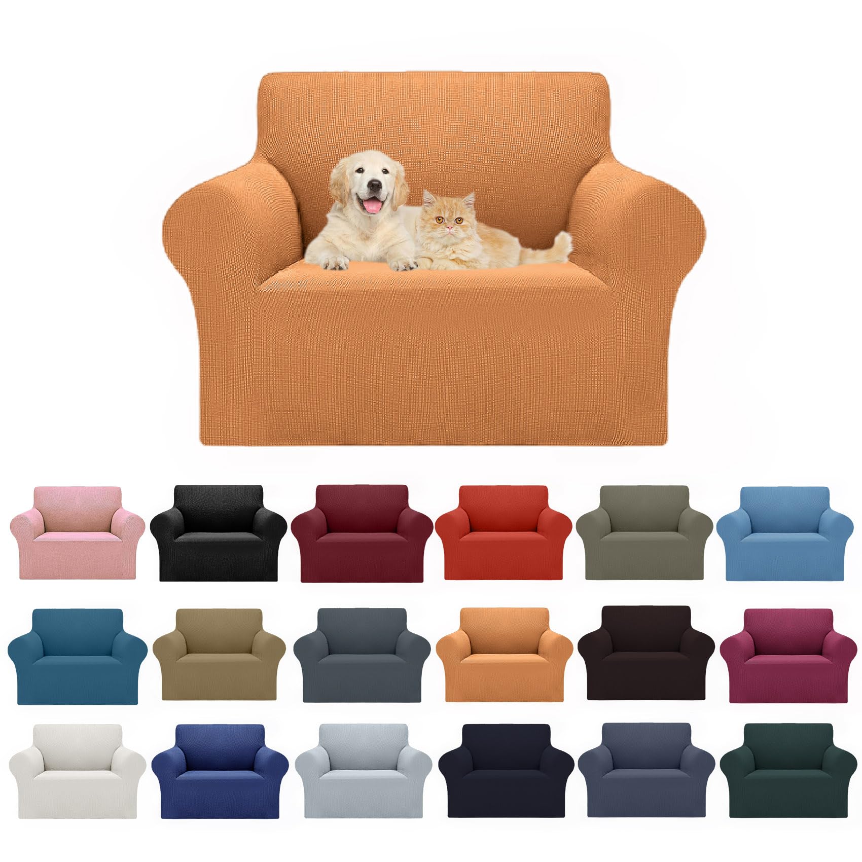 Photo 1 of 2025 New Stretch Chair Sofa Slipcovers Couch Cover for 1 Seater Furniture Protector Sofa Covers with Elastic Bottom Jacquard Fabric Small Checks for Pets, Kids - Golden
