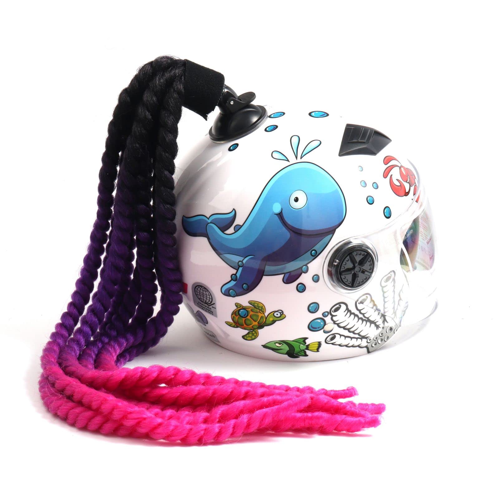 Helmet Hair Ponytail Curly 8 Twist Braids Pigtails Pony Tails Accessory with Suction Cup for Motorcycle Bike Cycling Bicycle Bikers Skateboarding Scooters Costume Cosplay (Black Purple Red)