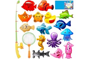 CozyBomB™ Kids Fishing Bath Toys Game | Magnetic Floating Toy Magnet Pole Rod Net, Plastic Floating Fish Toddler Pool Education Teaching and Learning Colors Birthday Age 3 4 5 6 Year
