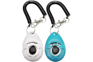 Training Clicker for Pet Like Dog Cat Horse Bird Dolphin Puppy, with Wrist Strap,White + Lake Blue