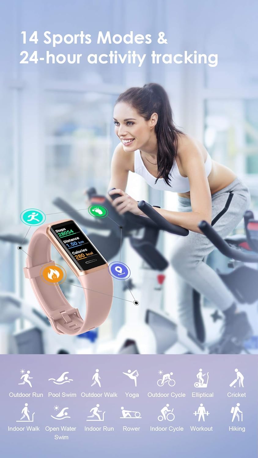 YAMAY Fitness Tracker 2021 Version, Watches for Women Men with Customized Watch Face Touch Screen Alexa Built-in, Blood Oxygen & Heart Rate Monitor Sleep Tracker IP68 Swimming Waterproof (Pink) : Sports & Outdoors