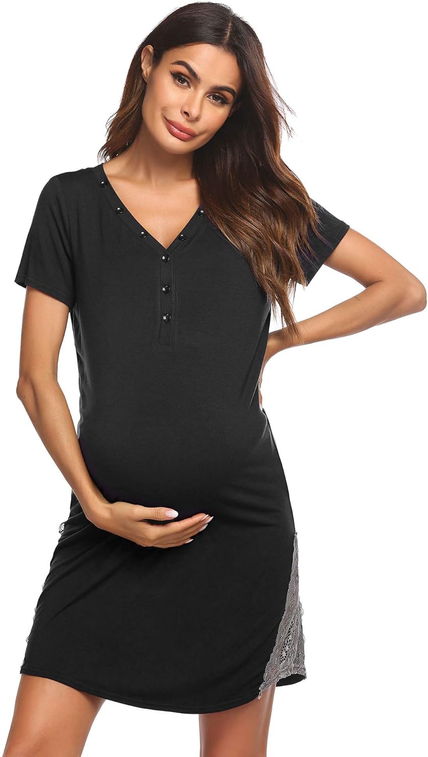 Ekouaer Nursing Delivery Labor Nightgown 3 in 1 Women's Lace Trim Sexy Maternity Hospital Gown for Breastfeeding at  Women’s Clothing store