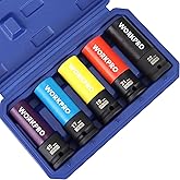 WORKPRO 1/2" Drive Lug Nut Socket Set, 5 Pieces 15 17 19 21 22 MM Non-Marring Lug Nut Wheel Socket Set, Thin Wall Wheel Protector Nut Socket