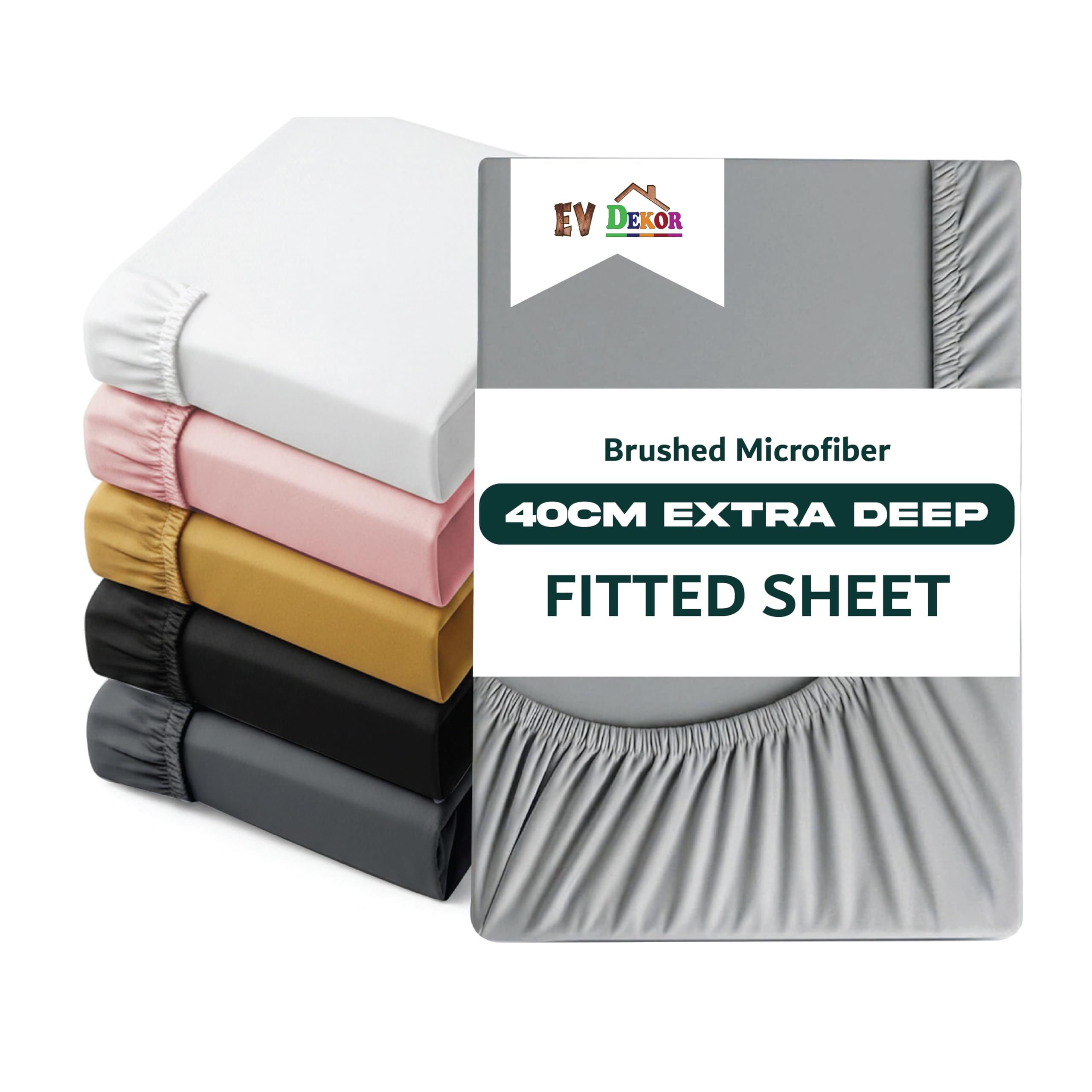 Ev Dekor Super King Fitted Sheets Extra Deep Pocket 16 Inch (40cm) 90 GSM Soft Brushed Microfiber Bed Sheets Easy Care - Shrinkage and Fade Resistant - Bottom Sheet Grey (182 X 200cm)