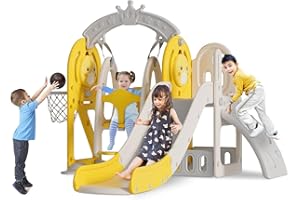 Lischwert Kids Slide for Toddler with Climber 5 in 1, Toddler Slide and Swing Set, Kids Freestanding Slide Playset Gift for Toddlers, Indoors Outdoor Playground Slide for Toddler Age 1+