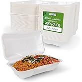 Eco-Craze (400 Count) (8x5x3 inch) Single Compartment Bagasse Clamshell Take Out Food Containers, Biodegradable & Compostable