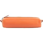 DiLoro Leather Zippered Fountain Ballpoint Rollerball Pens and Pencils Case Holder Pouch Genuine Full Grain Soft Nappa Leather (Orange)