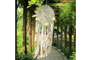 EasyBravo Large Boho Dream Catcher with Glitter Gold Feather Macrame Wall Hanging for Vintage Wedding Home Decorations 27.6" Long