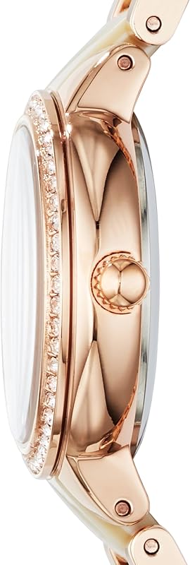 Virginia Uhr für Damen, Quarzwerk mit Edelstahl- oder Lederarmband, Roségoldton und Perlton mit Glitter, 30MM