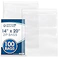 Spartan Industrial - 14” X 20” (100 Count) 2 Mil Clear Reclosable Zip Plastic Poly Bags with Resealable Lock Seal Zipper