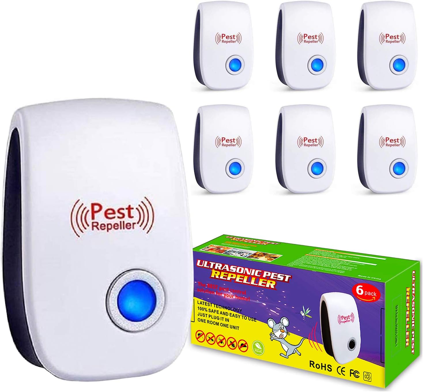 Ultrasonic Pest Repeller, 6 Pack, Ultrasonic Pest Repellent, Electronic Indoor Pest Repellent Plug in,Ultrasonic Pest Repeller for Living Room, Bedroom,Home, Warehouse