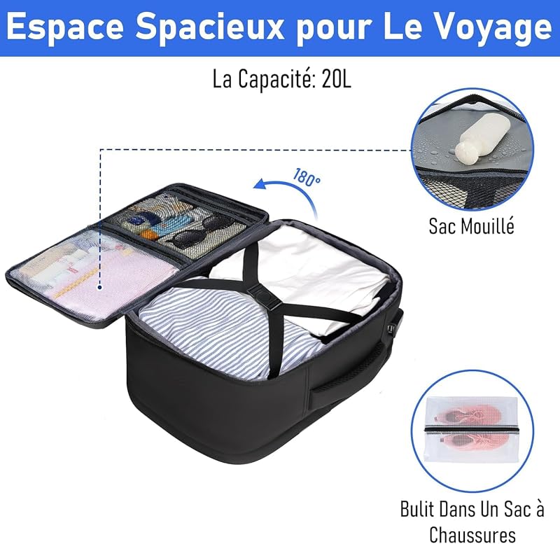 Bagage Cabine 40x30x20, Sac a Dos Voyage Cabine Avion 40x30x20