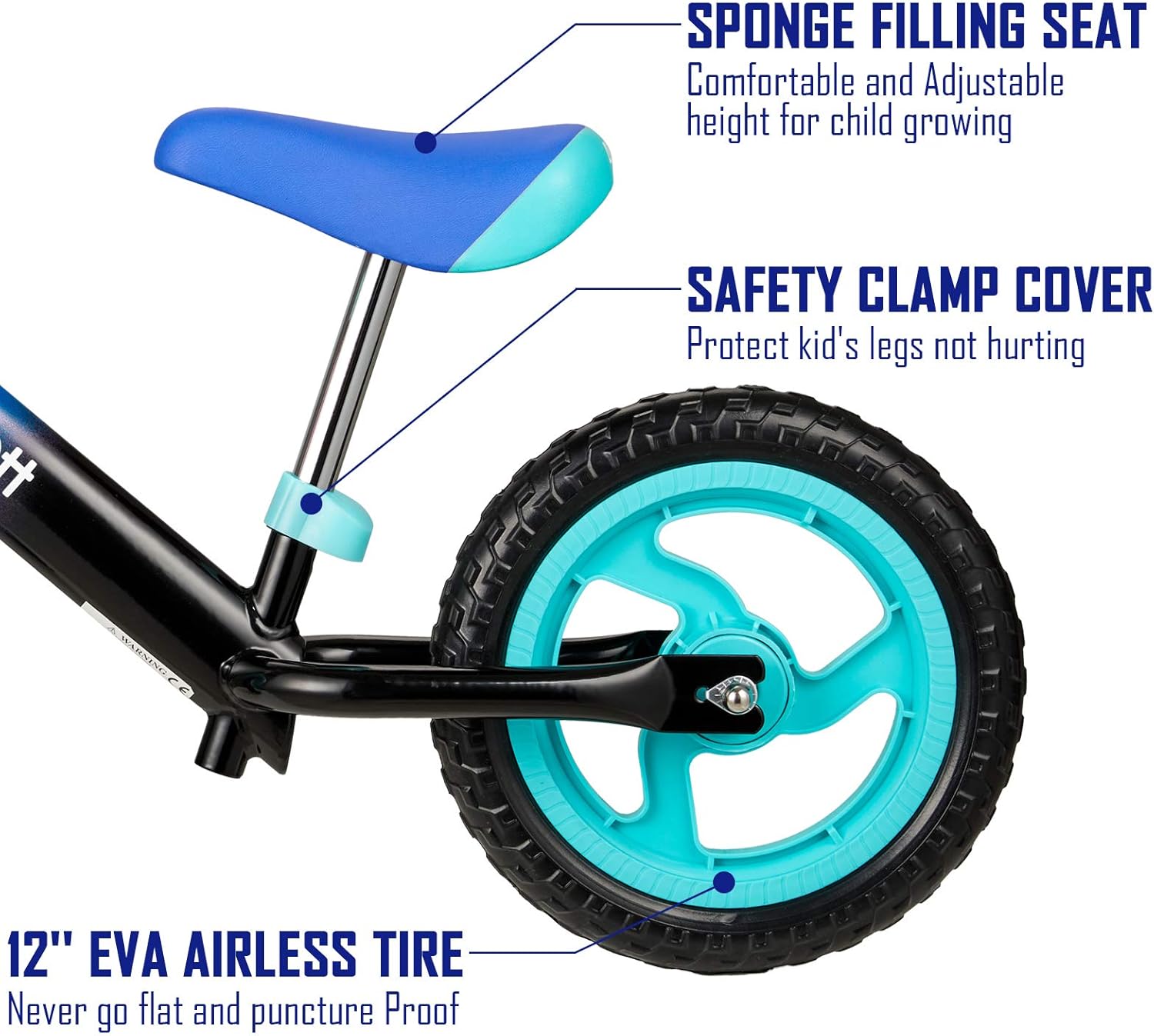 Albott Balance Bike 12" Toddler Training Bike for 18 Months, 2, 3, 4, 5 Year Old Kids Lightweight Contrast Color No Pedal Bicycle with Adjustable Seat and Airless Tire (Blue): Sports & Outdoors