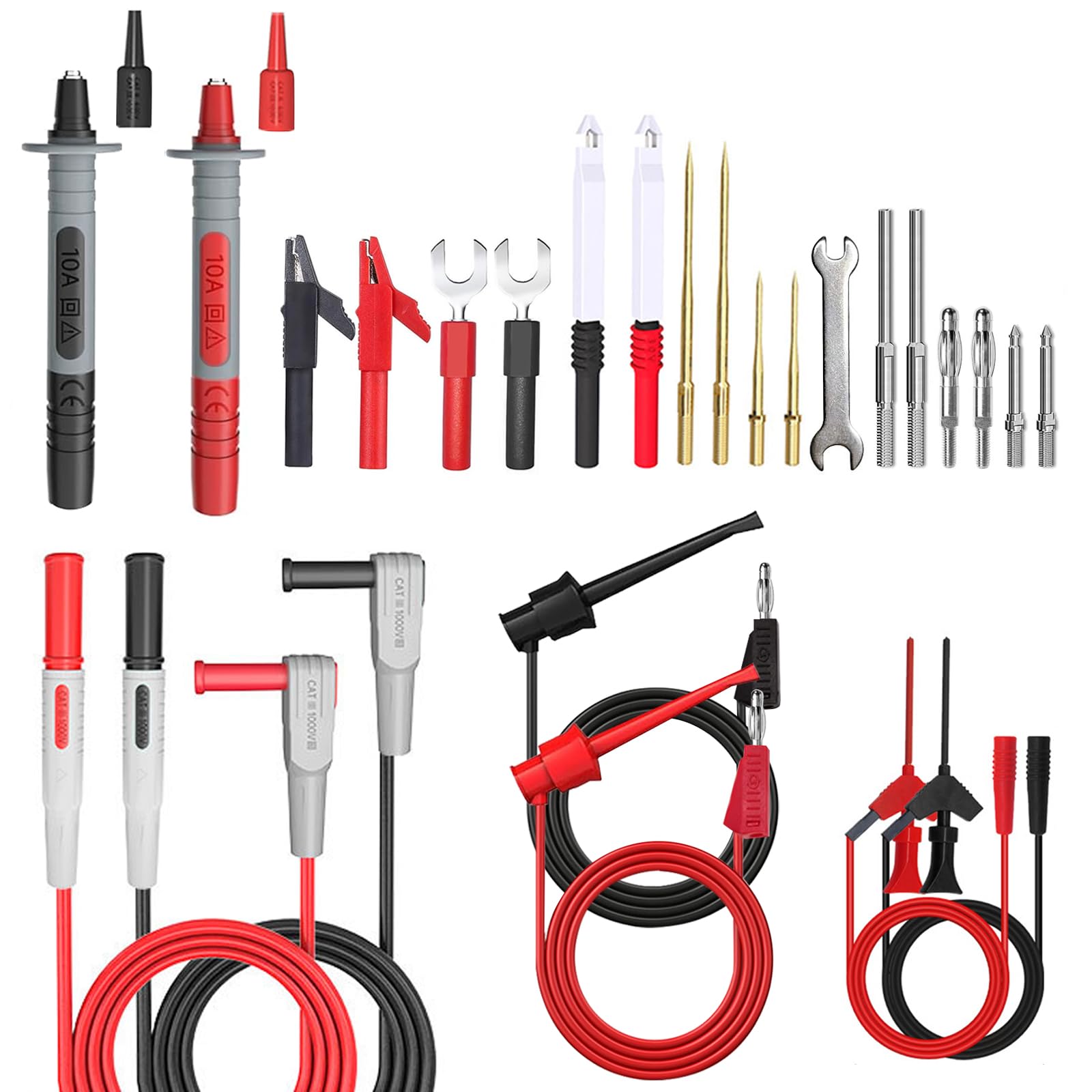 Test Leads Test Cable Kits, 25-Piece Electric Test Lead Cable Set - Crocodile Clips, Sharp Probe, Test Hook, Test Tweezers, Wire Probe for Testing Digital Multimeter