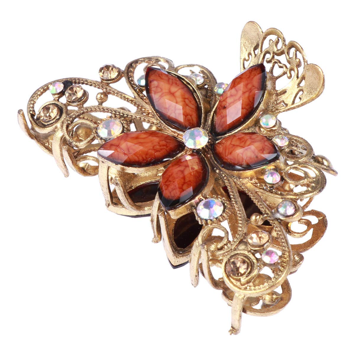 Beaupretty Hair Claw Clip Diamond Floral Printed Vintage Hair Jaw Clips Hair Catch Hair Barrette Hair Accessories for Women Girls Fixing Hair (Brown)