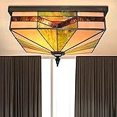 LDDBEN Tiffany Flush Mount Ceiling Light Stained Glass Ceiling Light for Bedroom,Living Room, Entryway,Foyer (Art Deco, 16")