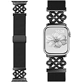 Chinber Stretchy Solo Loop Band Compatible with Apple Watch Bands for Women Men 40mm 38mm 41mm 42mm, Magnetic Soft Nylon with Designer Interlock Buckle Band for iWatch Series 10/9/8/7/6/5/4/3/2/1/SE