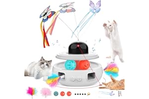 Ficuok 5 in 1 Interactive Cat Toys - Automatic Kitten Toys | Interactive Cat Toy for Indoor Cats, Fluttering Butterfly Toy for Pets Chase and Exercise