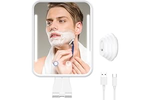 Glowtop Lighted Shower Mirror Fogless for Shaving with Light, 5000mAh Heated Fogless Mirror for Shower, Detachable Razor Holder and Suction Cup for Wall, NO-Drilling, Waterproof for Bathroom (White)