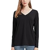 netdraw Women's Bamboo Viscose Long Sleeve V-Neck T-Shirt Soft Comfy Trendy Casual Sleep Pajama Lounge Tops