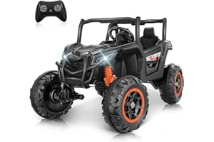 Hikole 2 Seater Ride on Car Truck for Kids, 24V Ride On Toys for Big Kids w/Remote Control, 20 Inch Wide Seat, LED Lights, Bluetooth, 3 Speeds, 4X4 Power Vehicles Wheels for Kids 4-8-Black