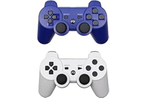 Rzzhgzq 2 Pack PS3 Wireless Controller Playstation 3 Controller Wireless Bluetooth Gamepad with USB Charger Cable for PS3 Console (BLUE+SILVER)