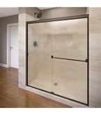 Basco Deluxe Framed Sliding Shower Door – Fits 56-59” Opening, Clear Tempered Glass, Silver Finish