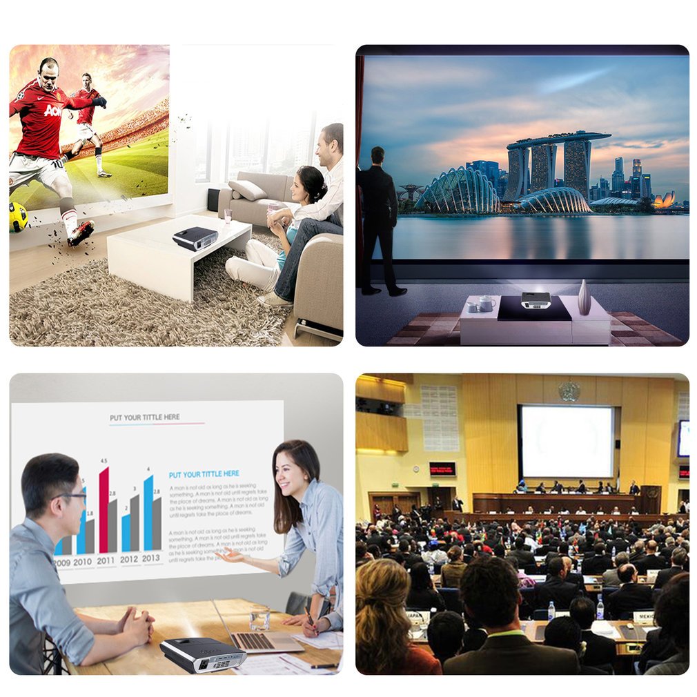 Vidéoprojecteurs Portable, Footprintse Projecteur Support 1920x1080p 2000 Lumens-Multimédia Portable Mini LED 72W-Durée de Vie Plus de 50000 heures Projecteur Led Support HDMI / VGA / AV / USB