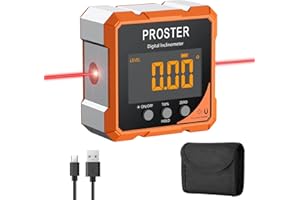 Proster Digital Angle Finder with Laser 4-Side Magnetic Angle Gauge IP54 Waterproof LCD VA Display USB-C Inclinometer Level Box for Woodworking Carpentry Building(Laser Level Class II,Output<1mW)