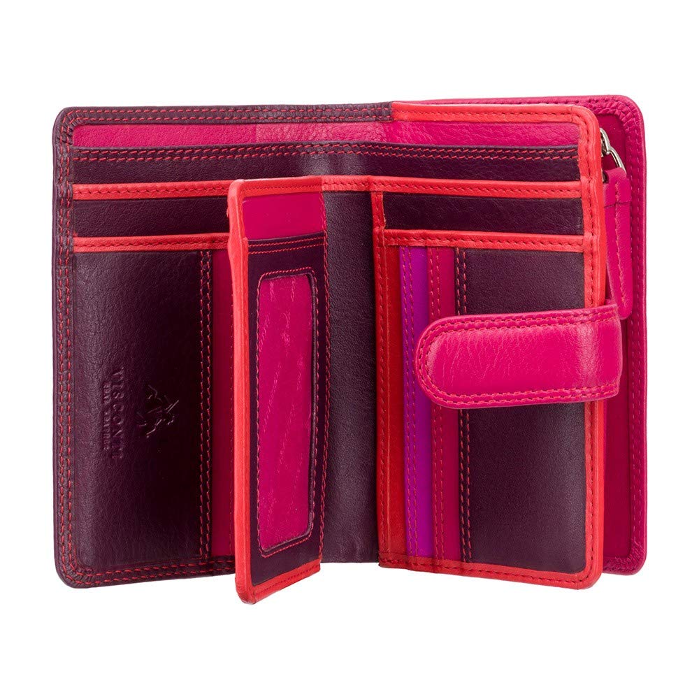 Ladies Gorgeous Visconti Rainbow Leather Multi Compartment Purse Wallet RFID Secure RB51. (Plum Multi)