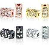 BAOYINGACC 8 PCS Pillar Charm Spacer Beads, Mixed Color Brass Connector White Zircon Charm Beads for Bracelet Necklace DIY Jewelry Making Crafts