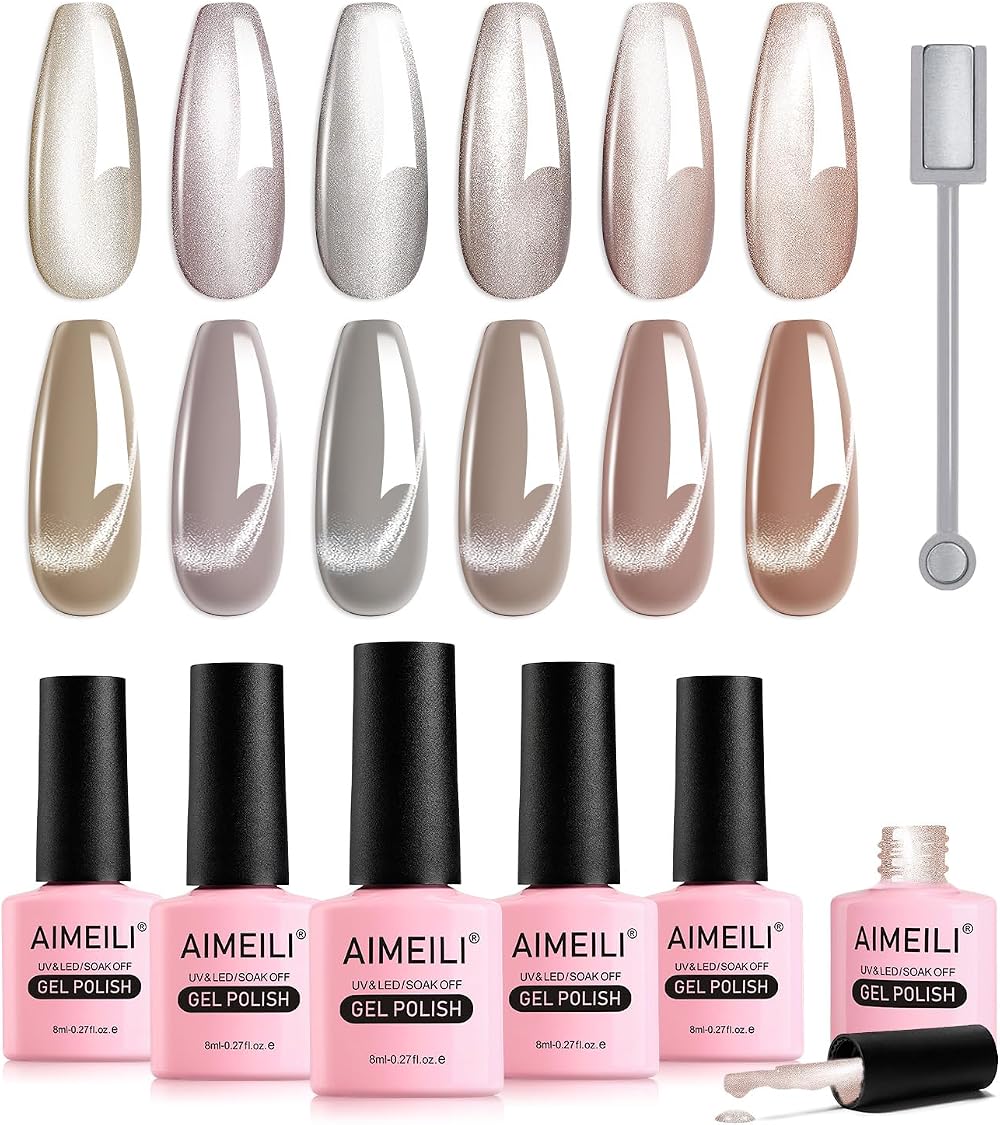 AIMEILI Magnetic Gel Nail Polish Set 6Pcs Cat Eye UV LED 8ml Gift Kit