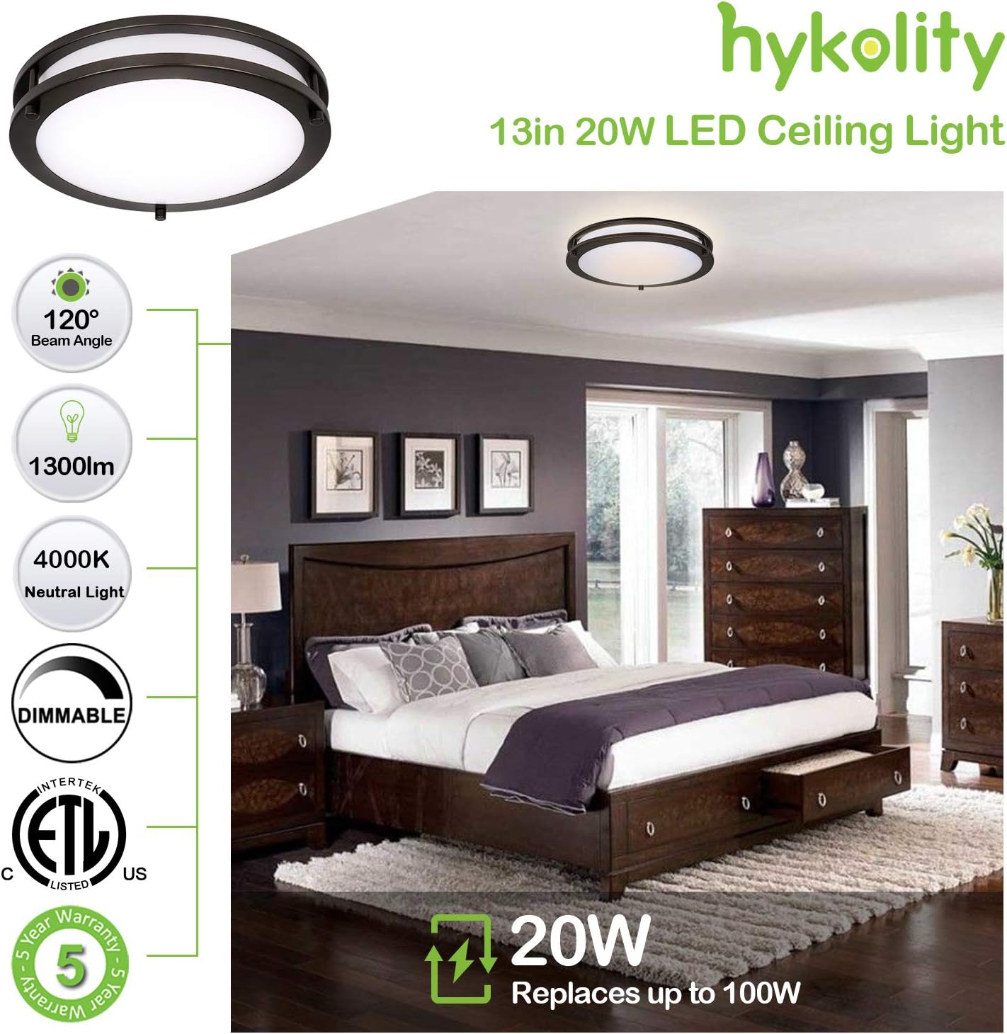 13 inch Flush Mount LED Ceiling Light Fixture, 3000K/4000K/5000K Adjustable Ceiling Lights, Oil Rubbed Bronze Saturn Dimmable Lighting for Hallway Bathroom Kitchen or Stairwell, ETL Listed - - 