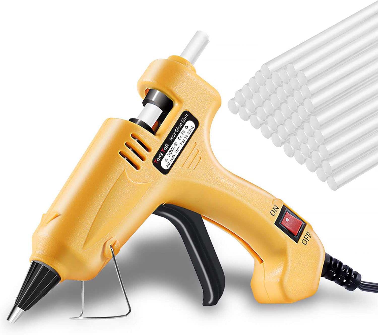Hot Glue Gun, TangTag Full Size 60W Heavy Duty Hot Glue Gun with Replace Nozzle and 10Pcs Glue Sticks 11 200mm, with LED light Power Switch, for DIY, Arts & Crafts, Home and Office Quick Repairs - - 