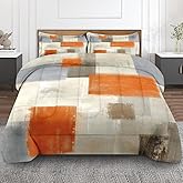 Culudea Gray Beige Orange Painting Comforter Set King Size, Grey Contemporary Soft Bedding Set with 2 Pillowcases for Girls Teens Kids Boys Adults Bedroom Bed Decor,1 Quilt 2 Pillow Cases