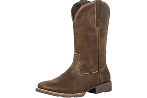 J's.o.l.e Cowboy Boots Men Square Toe Men's Western Leather Work Boots, Bottes Cowboy Homme, Slip Resistant Wide Calf Pull On
