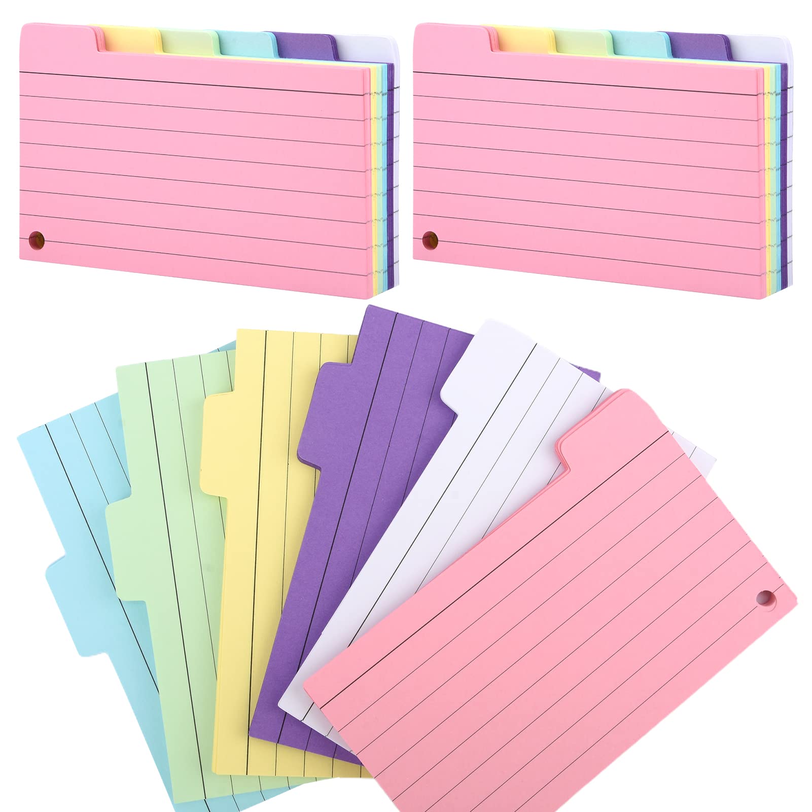 2 Pack Flash Cards, 150 Sheets Index Cards, Revision Cards for Recording Words, Shopping Lists, Important Messages (White+Green+Blue+Yellow+Pink+Purple)