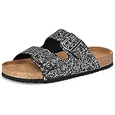 mysoft Womens Flat Sandals Cork Footbed Slides 2 Straps Adjustable Buckle Slip On Summer with +Comfort Shoes