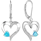 YL Heart Dangle Earrings 925 Sterling Silver Drop Earrings Birthstone Leverback Jewelry for Women
