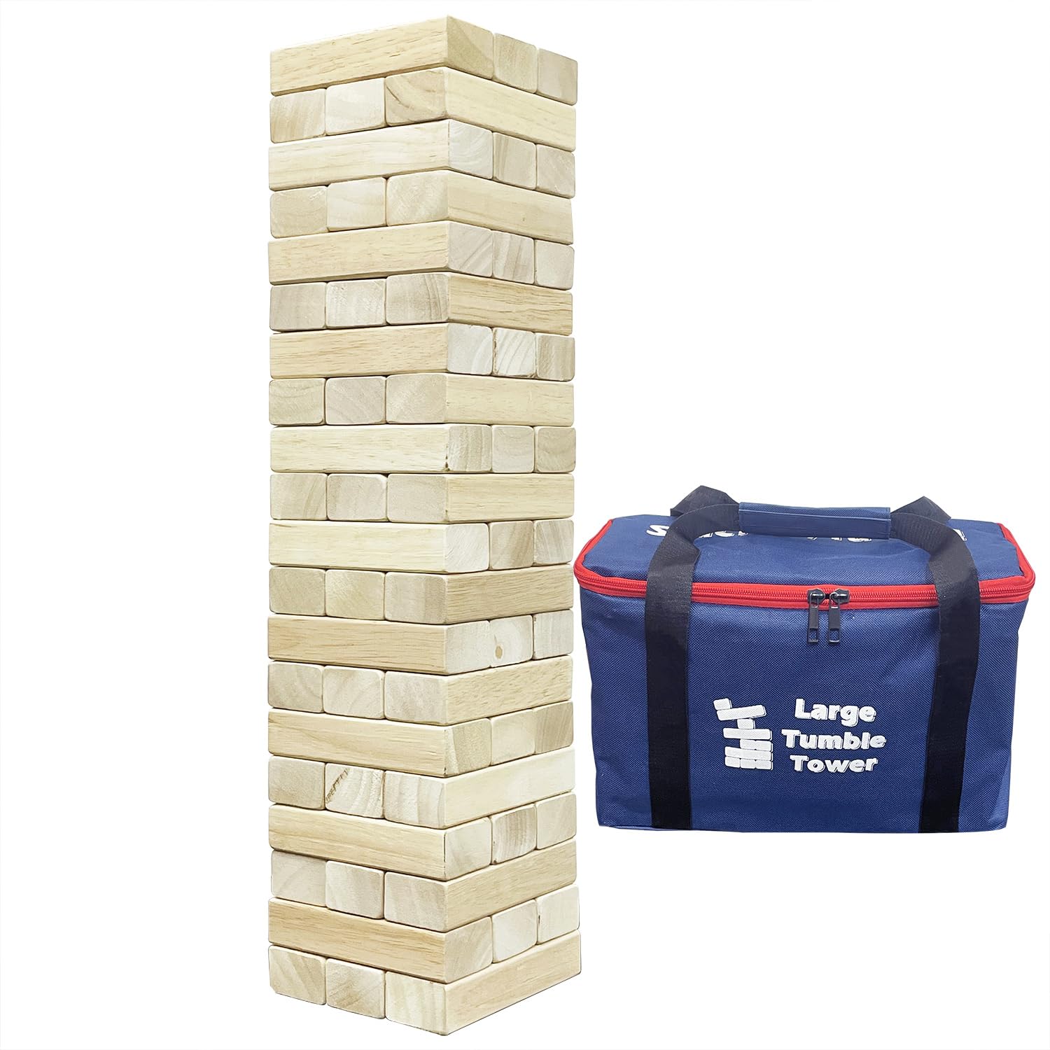 JacJoe All Pro Wooden Tumble Tower Game Toppling Block 60PCS Stacking Game Timber Outdoor Yard Games for Family (Big-1.64FT)