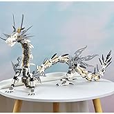 HIGH GODO Dragon Building Blocks Sets for Adults, White Mechanical Dragon Animal Building Model Collectible Display Toys, Cool Creative Gifts for Teens Fans (1485 Pieces)