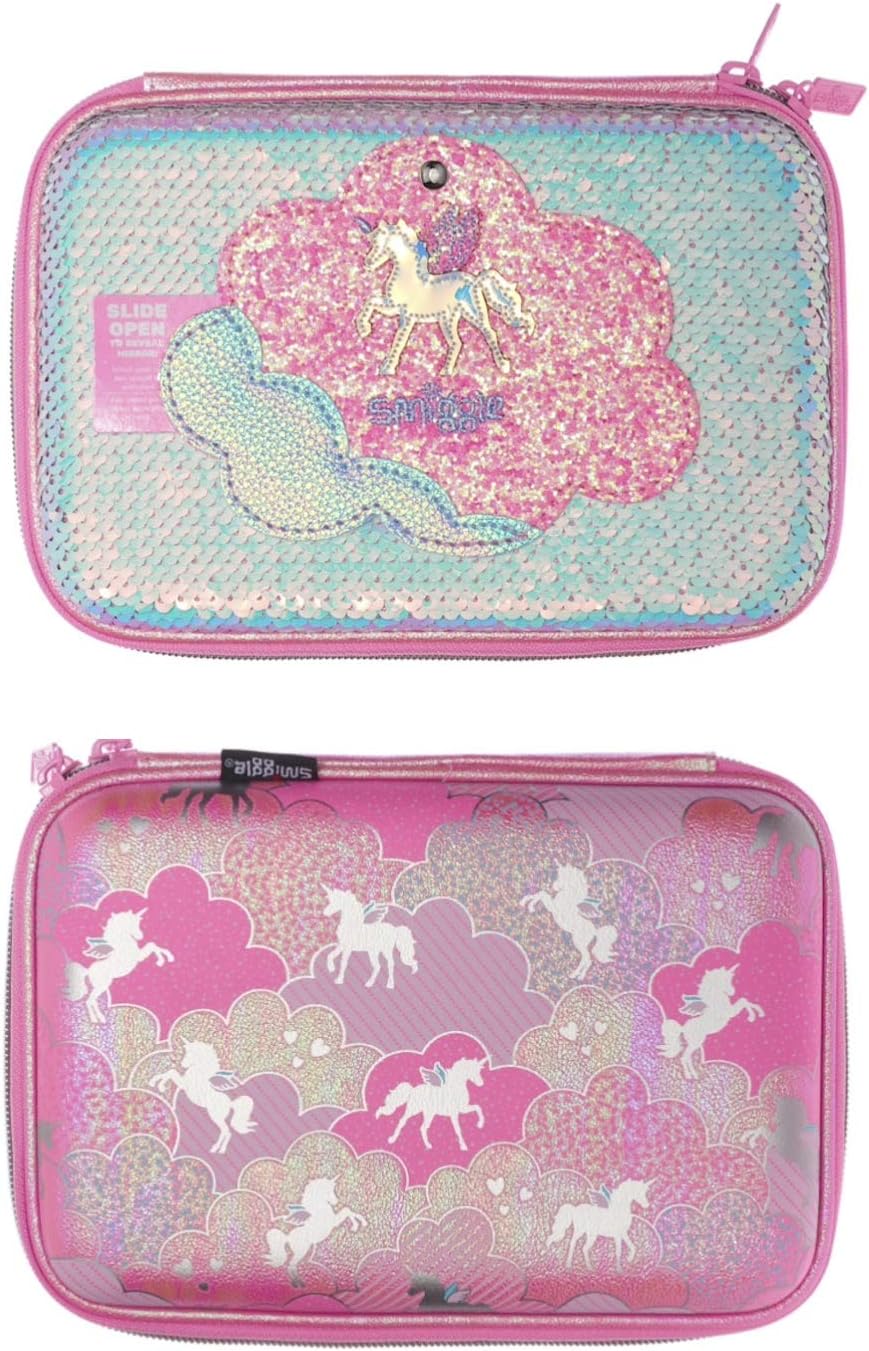 Smiggle Hardtop Pencil Case W/Secret Mirror (Lunar Sparkle Pink Unicorn)