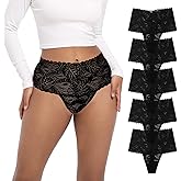 Yuamose High Waisted Lace Thongs Panties For Women Plus Size Retro Thong High Rise Lacy Underwear Pack 5 Size S-4XL